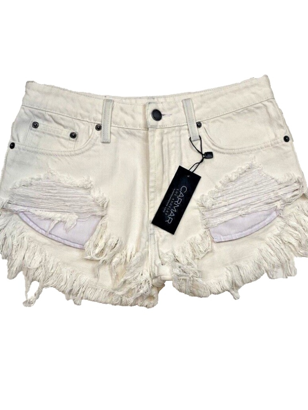 CARMAR Denim Shorts Size 26 Mogan White Distressed Cut Off Non Stretch NWT $178